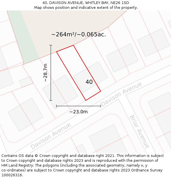 40, DAVISON AVENUE, WHITLEY BAY, NE26 1SD: Plot and title map