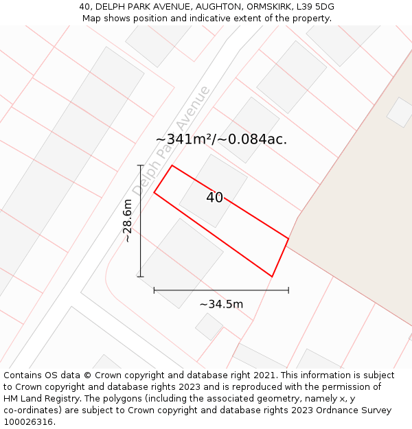 40, DELPH PARK AVENUE, AUGHTON, ORMSKIRK, L39 5DG: Plot and title map