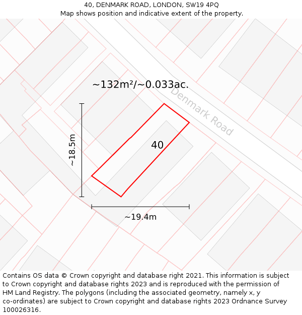 40, DENMARK ROAD, LONDON, SW19 4PQ: Plot and title map