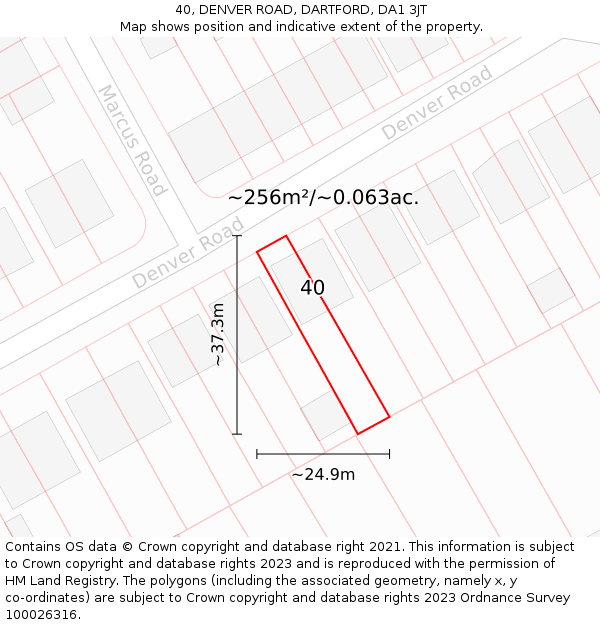 40, DENVER ROAD, DARTFORD, DA1 3JT: Plot and title map