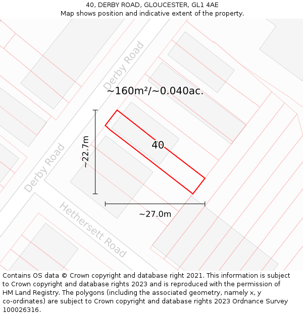 40, DERBY ROAD, GLOUCESTER, GL1 4AE: Plot and title map