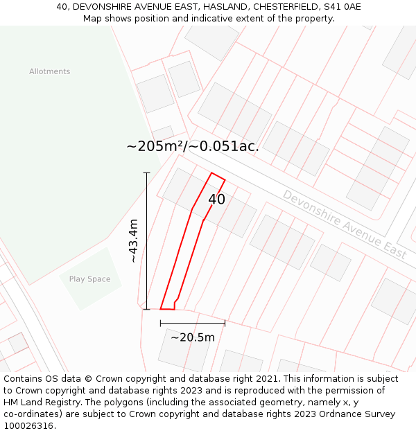 40, DEVONSHIRE AVENUE EAST, HASLAND, CHESTERFIELD, S41 0AE: Plot and title map