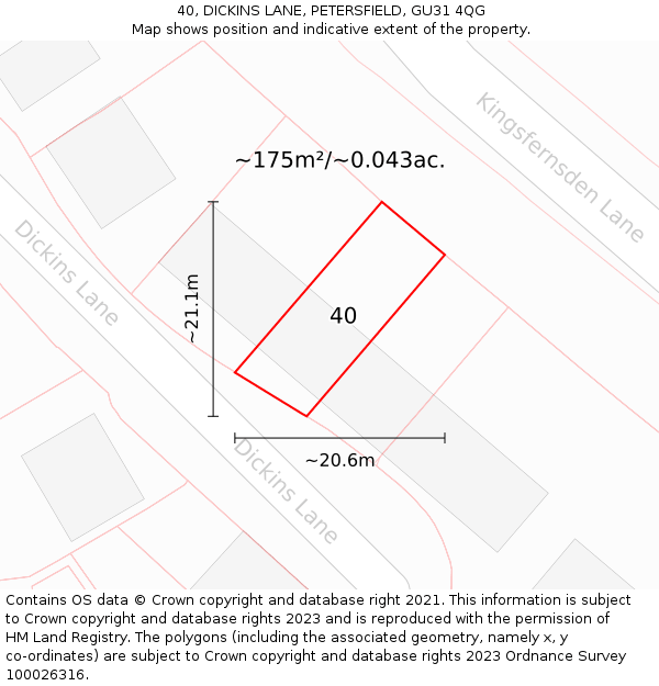 40, DICKINS LANE, PETERSFIELD, GU31 4QG: Plot and title map