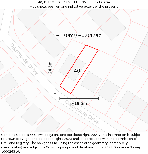 40, DIKSMUIDE DRIVE, ELLESMERE, SY12 9QA: Plot and title map