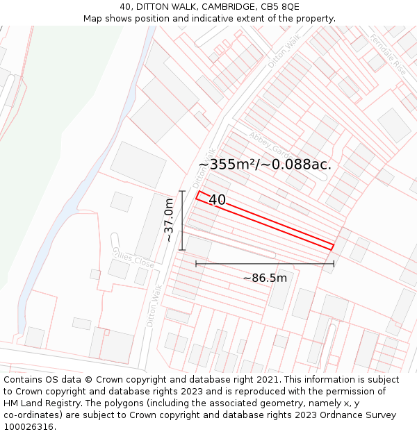 40, DITTON WALK, CAMBRIDGE, CB5 8QE: Plot and title map