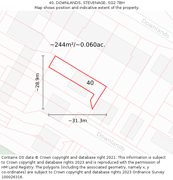 40, DOWNLANDS, STEVENAGE, SG2 7BH: Plot and title map