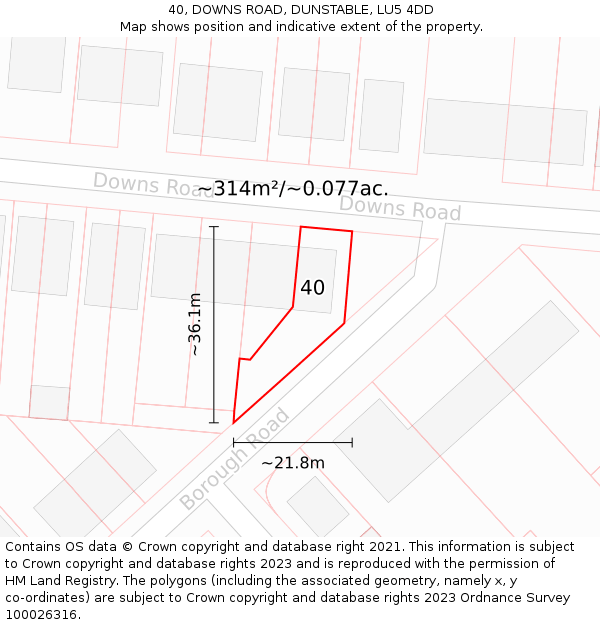 40, DOWNS ROAD, DUNSTABLE, LU5 4DD: Plot and title map