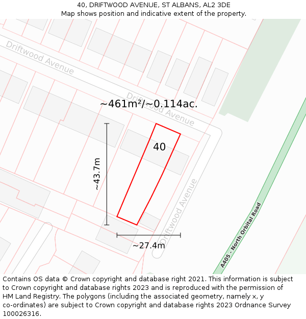 40, DRIFTWOOD AVENUE, ST ALBANS, AL2 3DE: Plot and title map