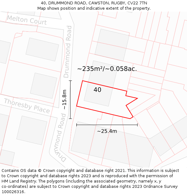 40, DRUMMOND ROAD, CAWSTON, RUGBY, CV22 7TN: Plot and title map