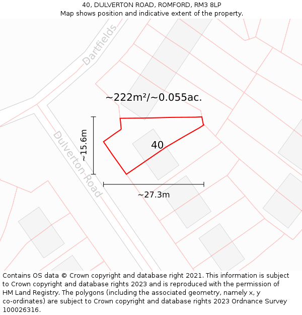 40, DULVERTON ROAD, ROMFORD, RM3 8LP: Plot and title map