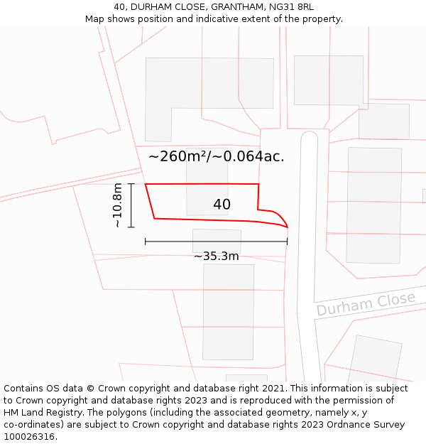 40, DURHAM CLOSE, GRANTHAM, NG31 8RL: Plot and title map