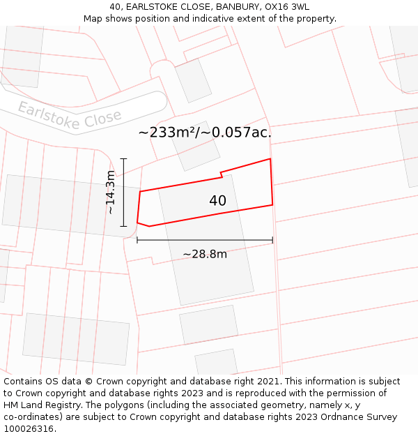 40, EARLSTOKE CLOSE, BANBURY, OX16 3WL: Plot and title map