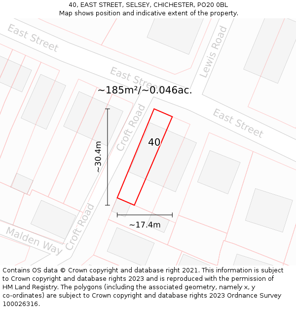 40, EAST STREET, SELSEY, CHICHESTER, PO20 0BL: Plot and title map