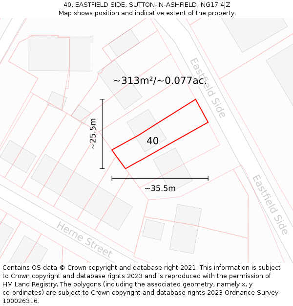 40, EASTFIELD SIDE, SUTTON-IN-ASHFIELD, NG17 4JZ: Plot and title map