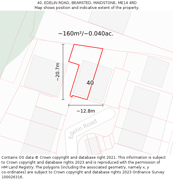 40, EDELIN ROAD, BEARSTED, MAIDSTONE, ME14 4RD: Plot and title map