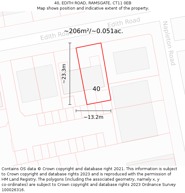 40, EDITH ROAD, RAMSGATE, CT11 0EB: Plot and title map