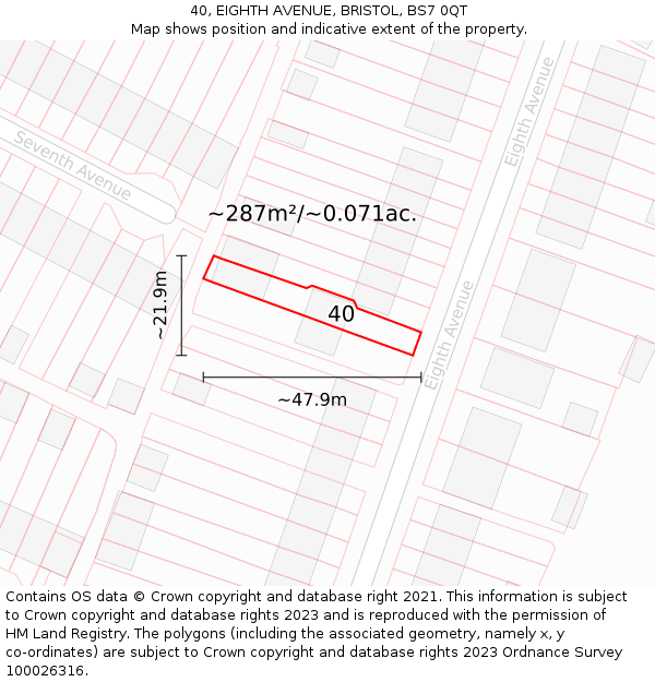 40, EIGHTH AVENUE, BRISTOL, BS7 0QT: Plot and title map