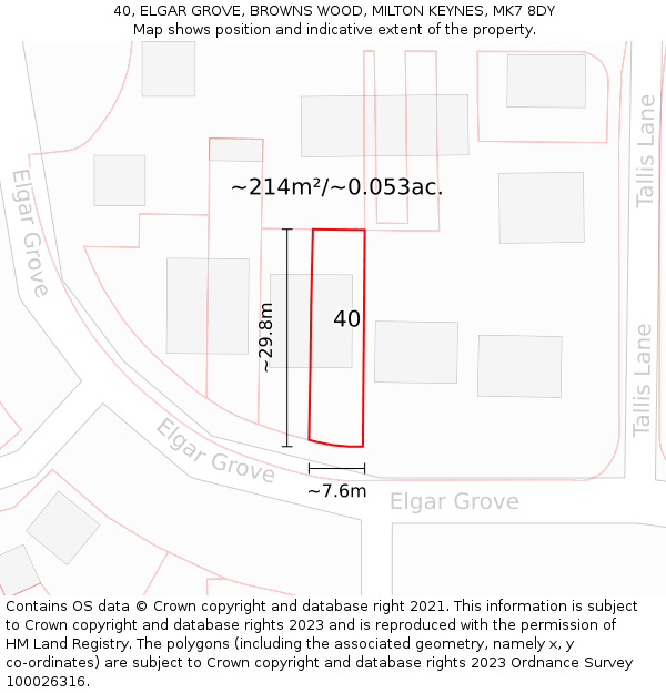 40, ELGAR GROVE, BROWNS WOOD, MILTON KEYNES, MK7 8DY: Plot and title map