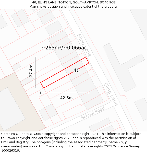 40, ELING LANE, TOTTON, SOUTHAMPTON, SO40 9GE: Plot and title map