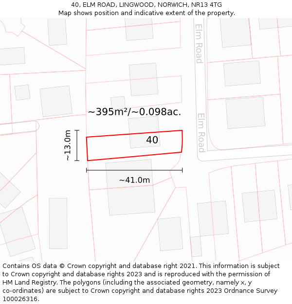 40, ELM ROAD, LINGWOOD, NORWICH, NR13 4TG: Plot and title map