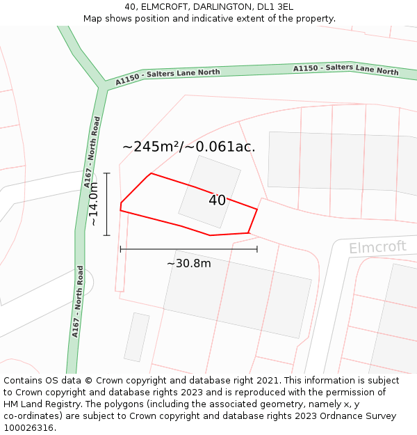 40, ELMCROFT, DARLINGTON, DL1 3EL: Plot and title map