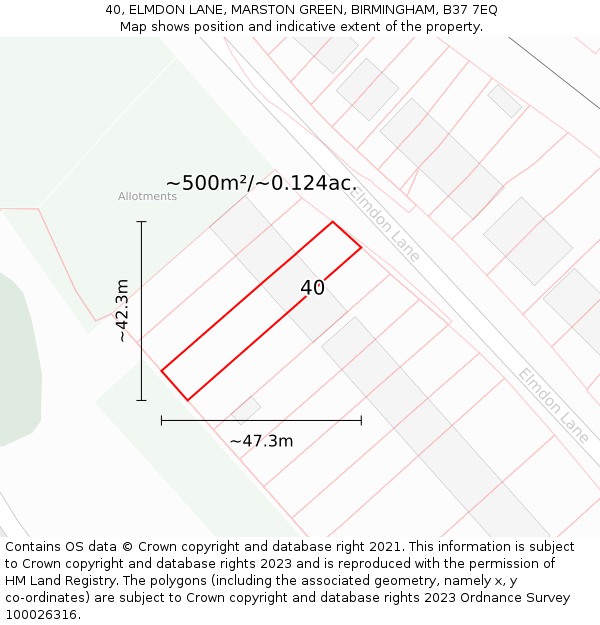 40, ELMDON LANE, MARSTON GREEN, BIRMINGHAM, B37 7EQ: Plot and title map