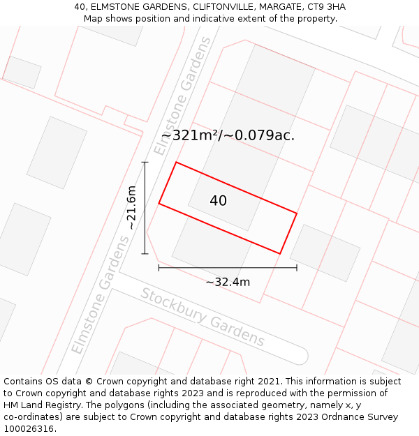 40, ELMSTONE GARDENS, CLIFTONVILLE, MARGATE, CT9 3HA: Plot and title map