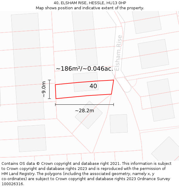 40, ELSHAM RISE, HESSLE, HU13 0HP: Plot and title map