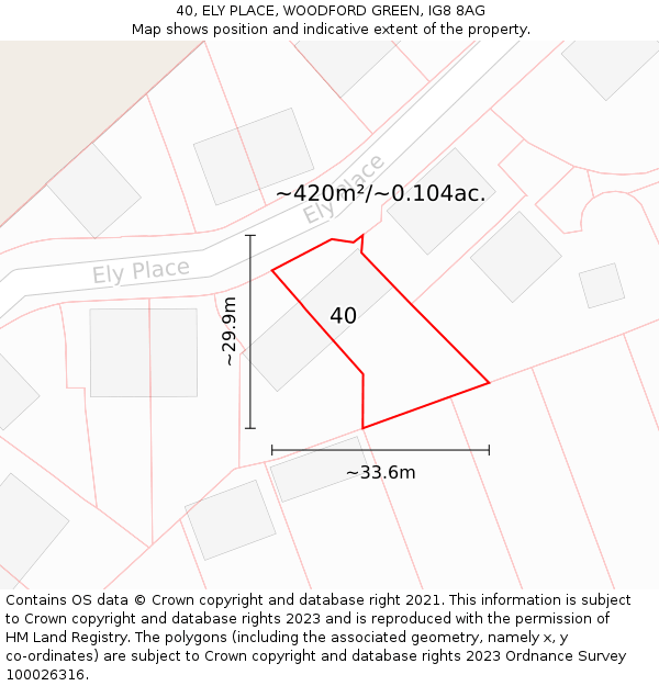 40, ELY PLACE, WOODFORD GREEN, IG8 8AG: Plot and title map