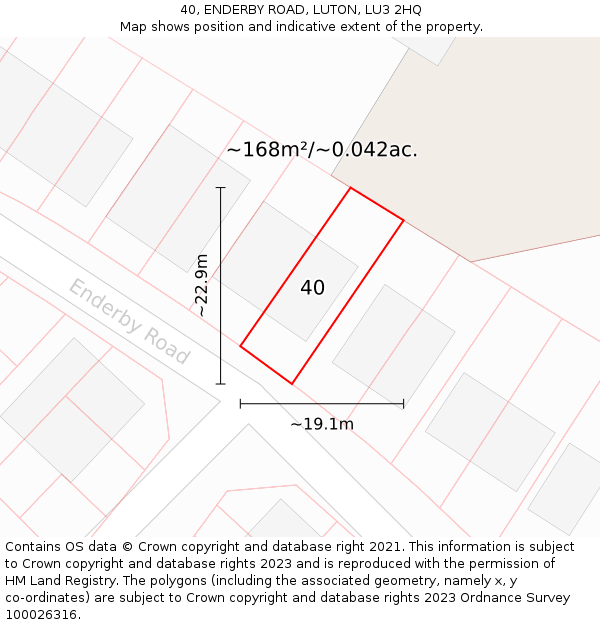 40, ENDERBY ROAD, LUTON, LU3 2HQ: Plot and title map