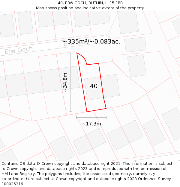 40, ERW GOCH, RUTHIN, LL15 1RR: Plot and title map