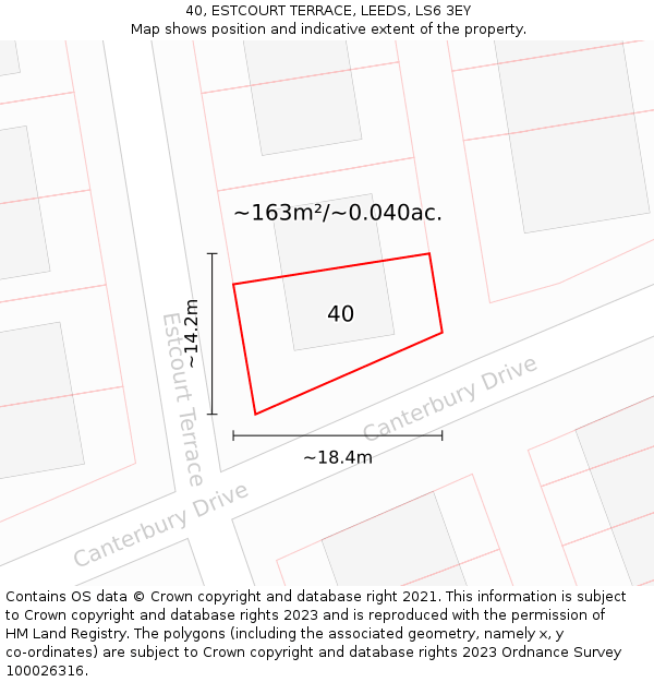 40, ESTCOURT TERRACE, LEEDS, LS6 3EY: Plot and title map