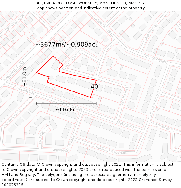 40, EVERARD CLOSE, WORSLEY, MANCHESTER, M28 7TY: Plot and title map