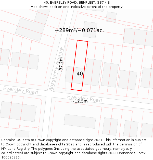 40, EVERSLEY ROAD, BENFLEET, SS7 4JE: Plot and title map