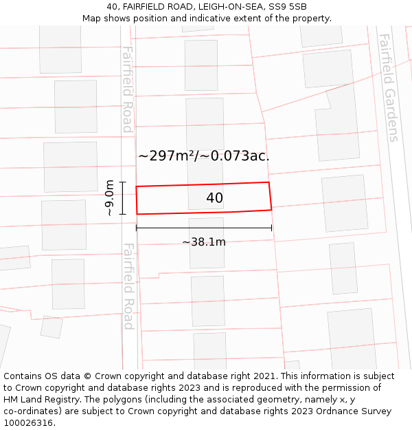 40, FAIRFIELD ROAD, LEIGH-ON-SEA, SS9 5SB: Plot and title map