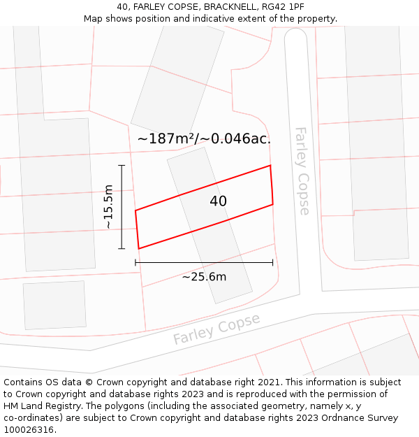 40, FARLEY COPSE, BRACKNELL, RG42 1PF: Plot and title map