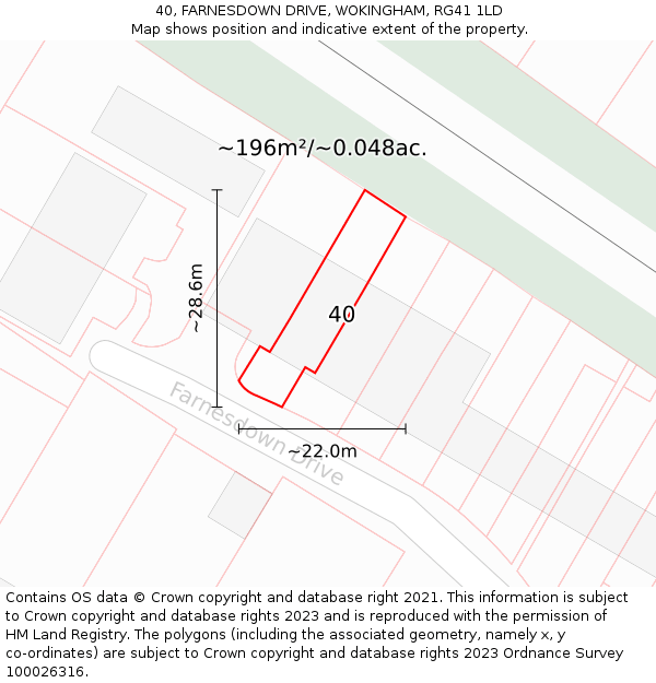 40, FARNESDOWN DRIVE, WOKINGHAM, RG41 1LD: Plot and title map