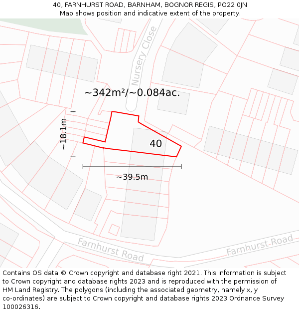 40, FARNHURST ROAD, BARNHAM, BOGNOR REGIS, PO22 0JN: Plot and title map