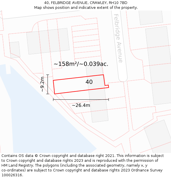 40, FELBRIDGE AVENUE, CRAWLEY, RH10 7BD: Plot and title map