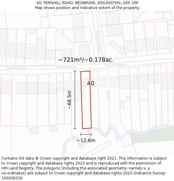 40, FERNHILL ROAD, BEGBROKE, KIDLINGTON, OX5 1RP: Plot and title map
