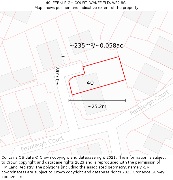 40, FERNLEIGH COURT, WAKEFIELD, WF2 8SL: Plot and title map