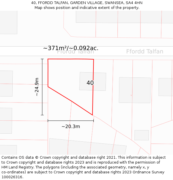 40, FFORDD TALFAN, GARDEN VILLAGE, SWANSEA, SA4 4HN: Plot and title map