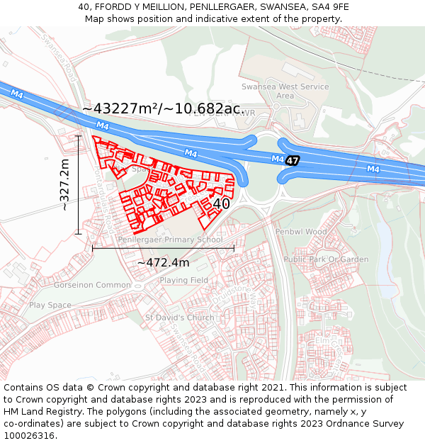 40, FFORDD Y MEILLION, PENLLERGAER, SWANSEA, SA4 9FE: Plot and title map