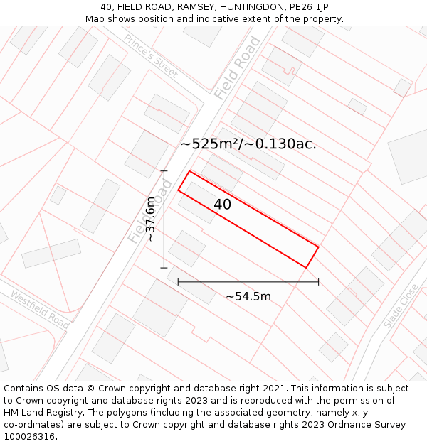 40, FIELD ROAD, RAMSEY, HUNTINGDON, PE26 1JP: Plot and title map