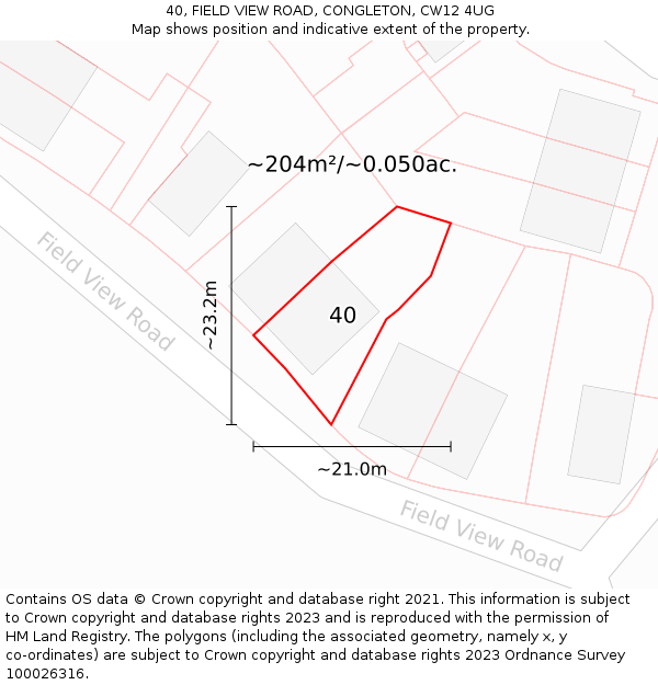 40, FIELD VIEW ROAD, CONGLETON, CW12 4UG: Plot and title map