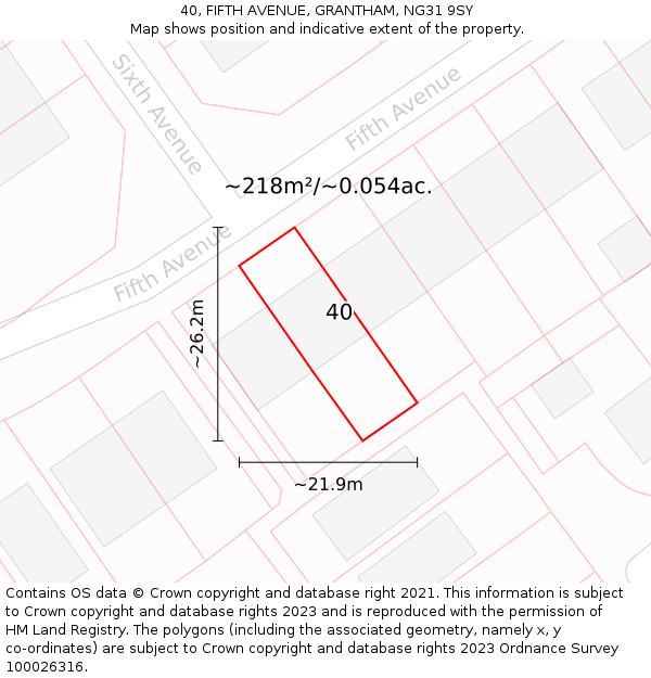 40, FIFTH AVENUE, GRANTHAM, NG31 9SY: Plot and title map