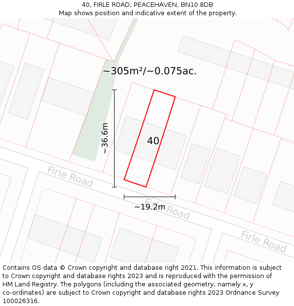 40, FIRLE ROAD, PEACEHAVEN, BN10 8DB: Plot and title map