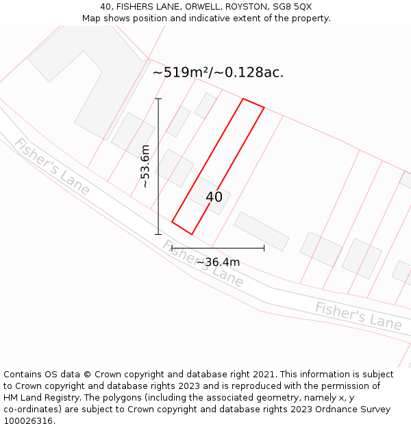 40, FISHERS LANE, ORWELL, ROYSTON, SG8 5QX: Plot and title map