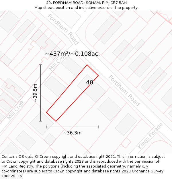 40, FORDHAM ROAD, SOHAM, ELY, CB7 5AH: Plot and title map