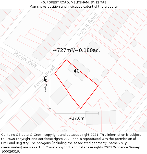 40, FOREST ROAD, MELKSHAM, SN12 7AB: Plot and title map